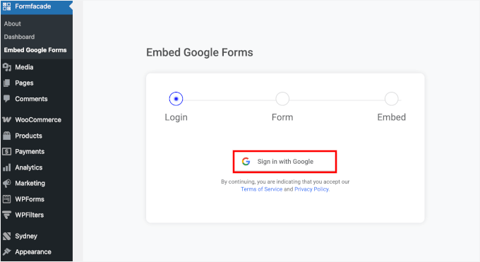 Clicking Sign In with Google Clicking Sign In with Google