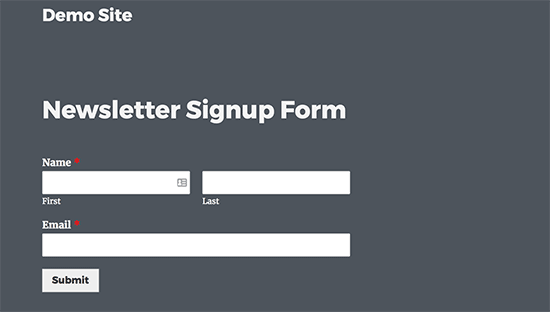 AWeber form on a WordPress page