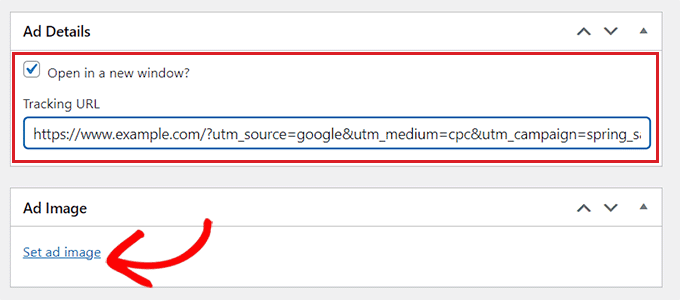 Paste the tracking URL for the Ad and set an image