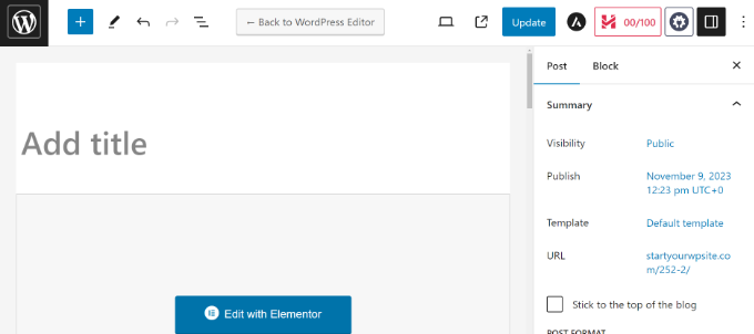 Update or publish page edited with Elementor