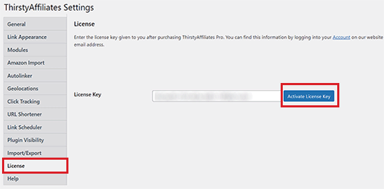 Activate ThirstyAffiliates license key