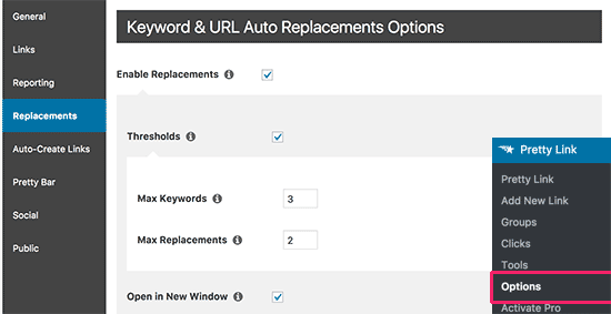 Auto link options