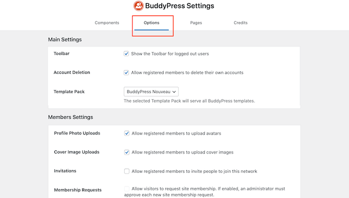 使用 BuddyPress 选项选项卡创建社交媒体网络