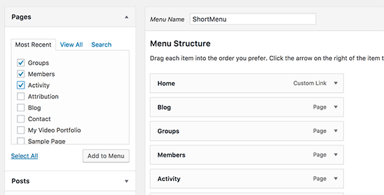 BuddyPress navigation