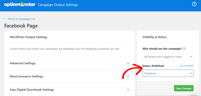 Change the output settings of Facebook popup