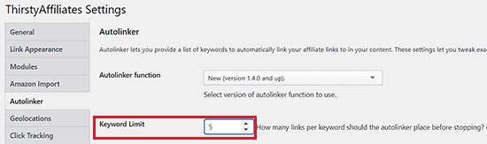 Configure autolinking keyword limit