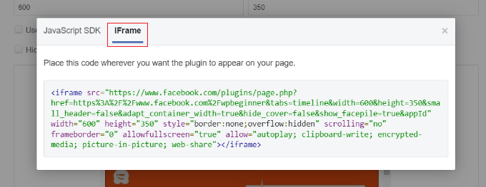 Copy Facebook page embed code