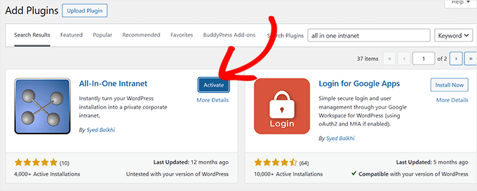 Installieren und aktivieren Sie das All-In-One-Intranet Plugin Installieren und aktivieren Sie das All-In-One Intranet Plugin