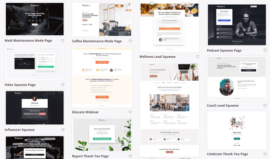 SeedProd landing page templates