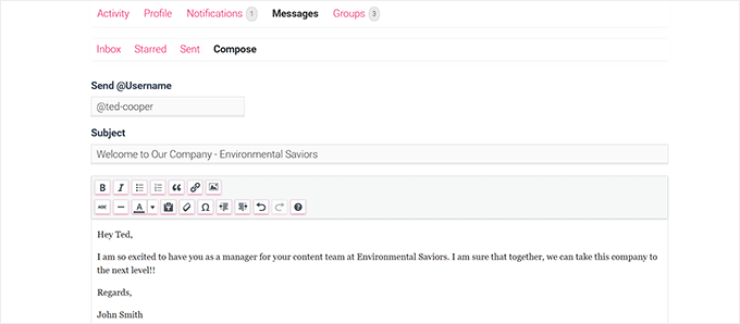 Senden Sie eine private Demomeldung in BuddyPress Senden Sie eine private Demomeldung in BuddyPress