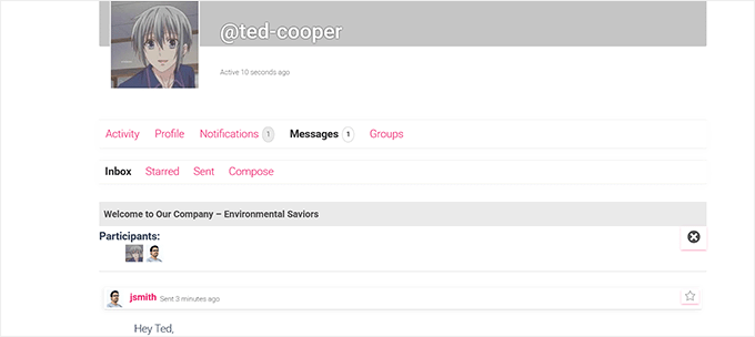 Senden Sie eine Antwort mit privater Nachricht in BuddyPress Senden Sie eine Antwort mit privater Nachricht in BuddyPress