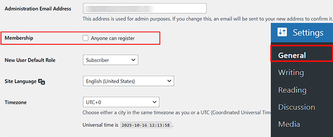 Deaktivieren Sie das Kontrollkästchen 'Jeder kann sich registrieren' Deaktivieren Sie das Kontrollkästchen 'Jeder kann sich registrieren'