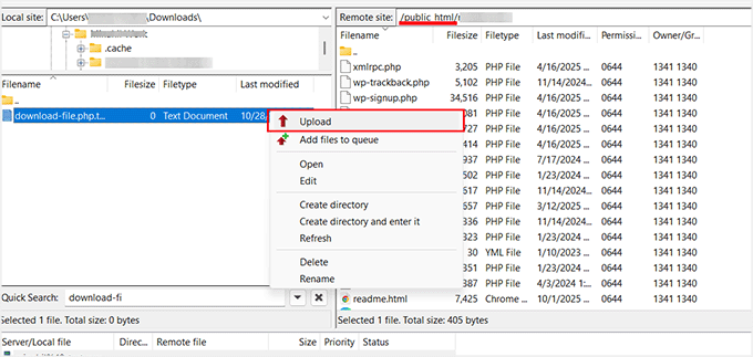 Laden Sie download-file.php in das WordPress-Stammverzeichnis hoch Laden Sie download-file.php in das WordPress-Stammverzeichnis hoch