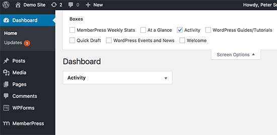 Cleaning up dashbaord screen in WordPress