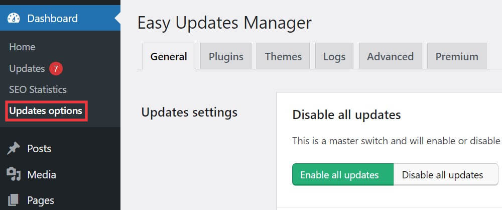 The Easy Updates Manager dashboard