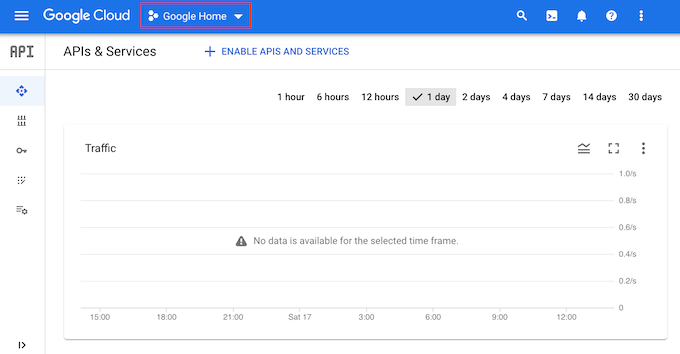 The Google Cloud dashboard