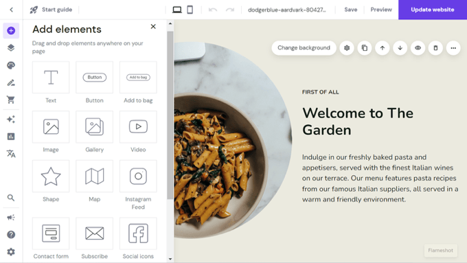 Editor dei contenuti di Hostinger AI Website Builder Editor dei contenuti di Hostinger AI Website Builder