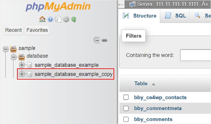 Navigating to a newly duplicated database on phpMyAdmin