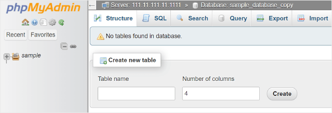 No tables found in database message on phpMyAdmin