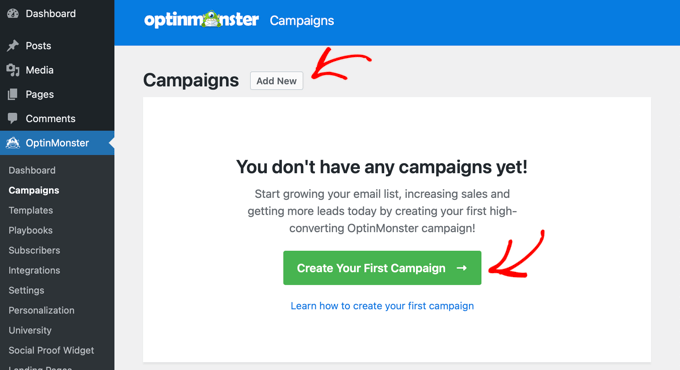 Adding a New Campaign in OptinMonster