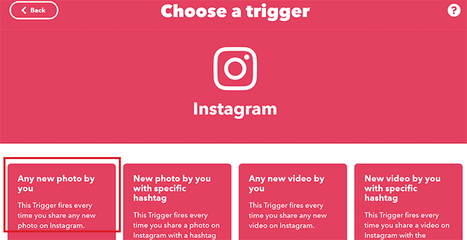 Choose Instagram trigger