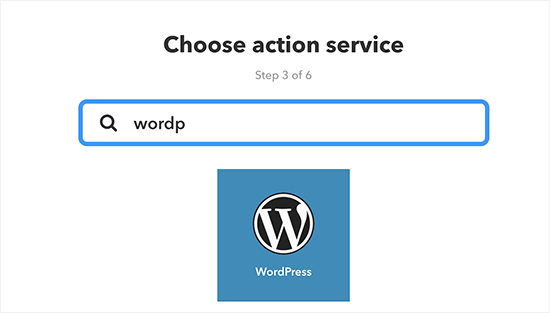 Choose WordPress as action service
