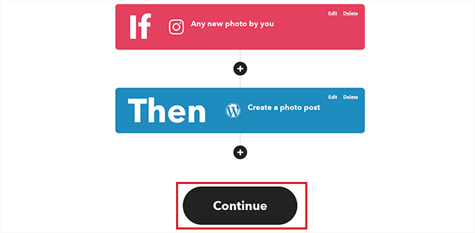 Click the Continue button in IFTTT