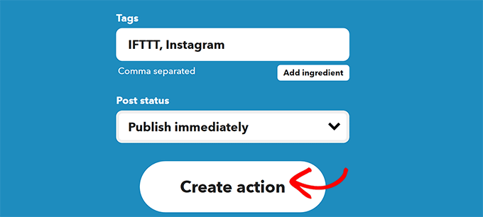 Click Create action button