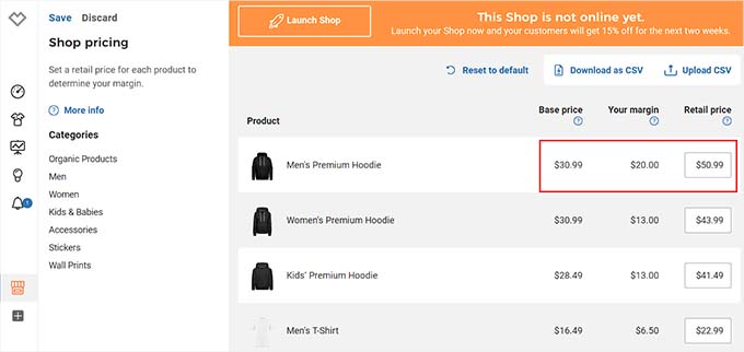 Configure your t-shirts' pricing