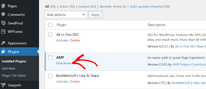 Deactivate the amp plugin