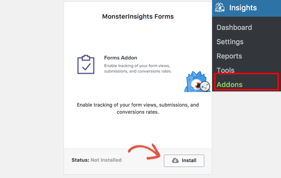 Install Forms Addon for MonsterInsights