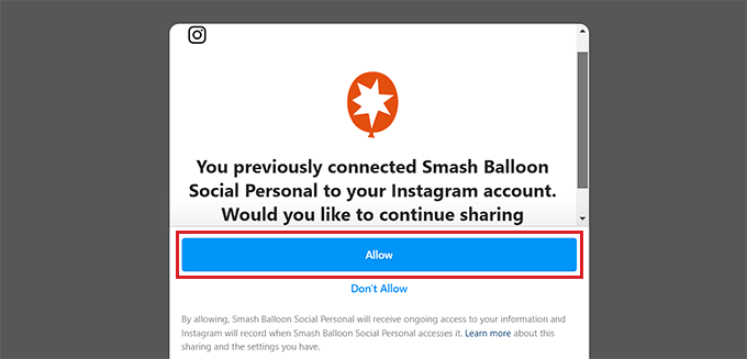 Give permission to Smash Balloon website