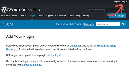 Login to WordPress.org