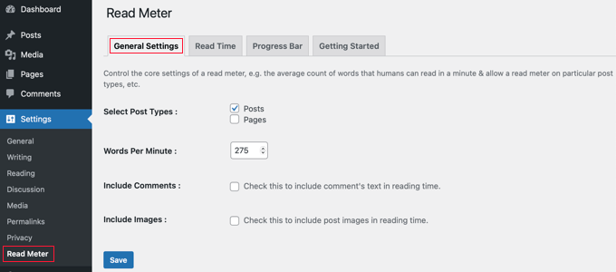 Read Meter general settings