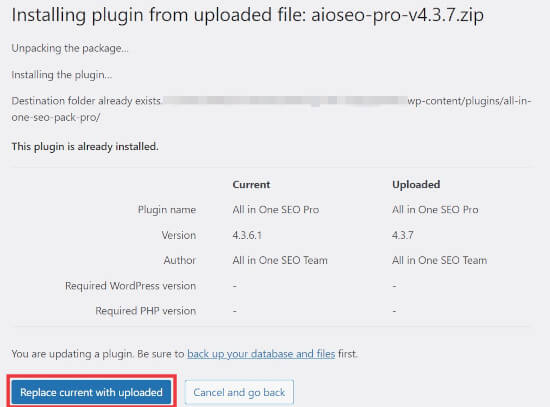 Replace the current plugin with the uploaded folder