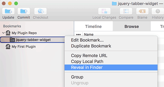 Show local repository in Finder