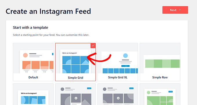 Select Instagram feed template