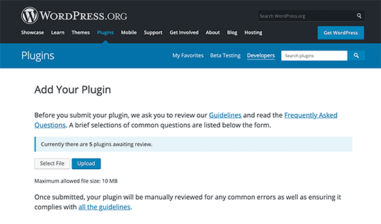 Upload your WordPress plugin for review