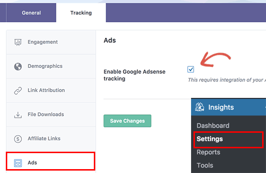 Enable Adsense tracking in Google Analytics with MonsterInsights
