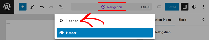 Navigating to the header template in FSE