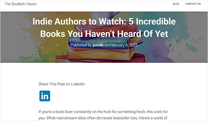 Visualização do botão de compartilhamento do LinkedIn