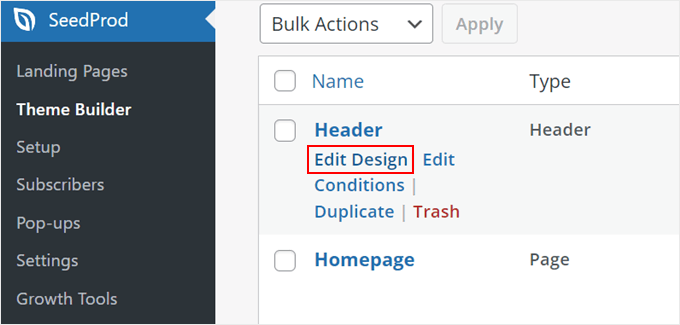 Editing a SeedProd theme header