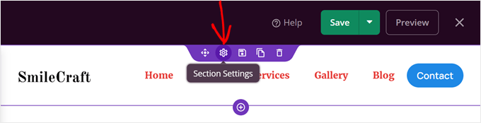 Clicking Section Settings in SeedProd