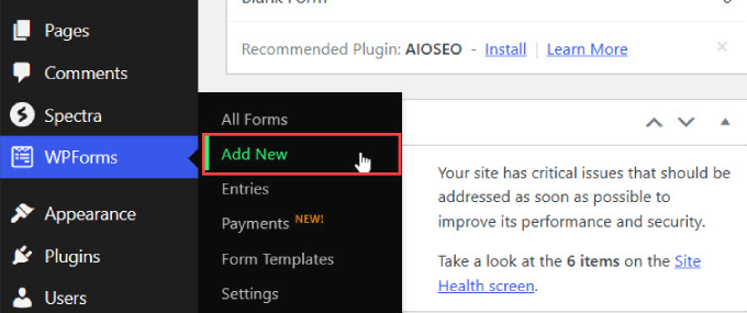 Add new form in WPForms