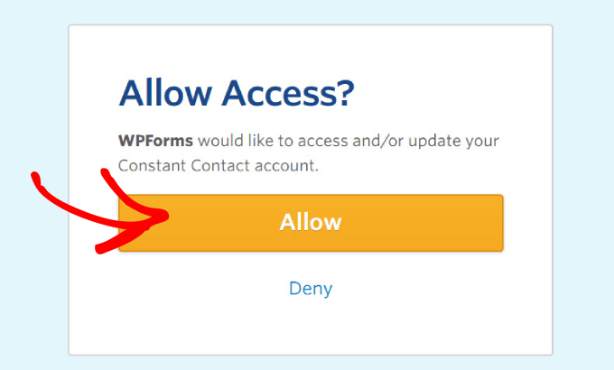 允许从 WPForms 访问 Constant Contact