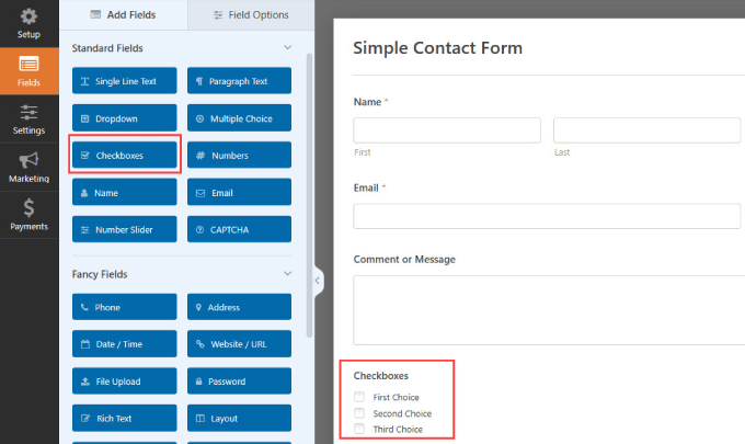 Checkboxes in WPForms