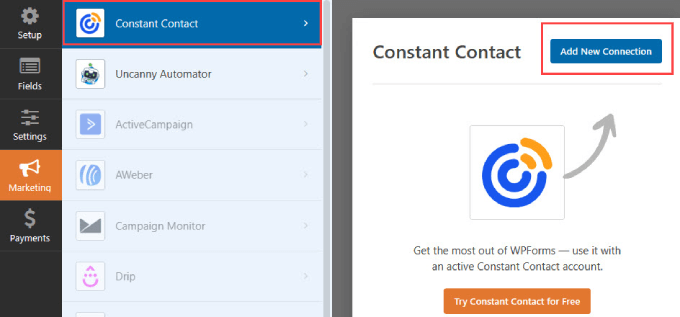 Connecting to Constant Contact in WPForms