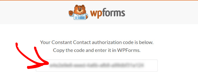 Copy authorization code for Constant Contact