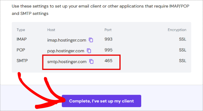 SMTP host and port 