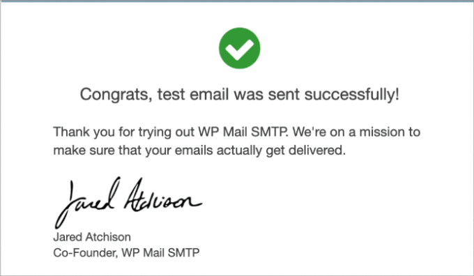 WP SMTP success message 